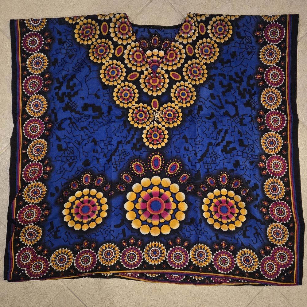 Vibrant Blue and Yellow Patterned Kaftan